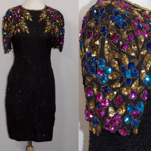 Multi Colored Sequin Beaded Dress - Picture 4 of 15